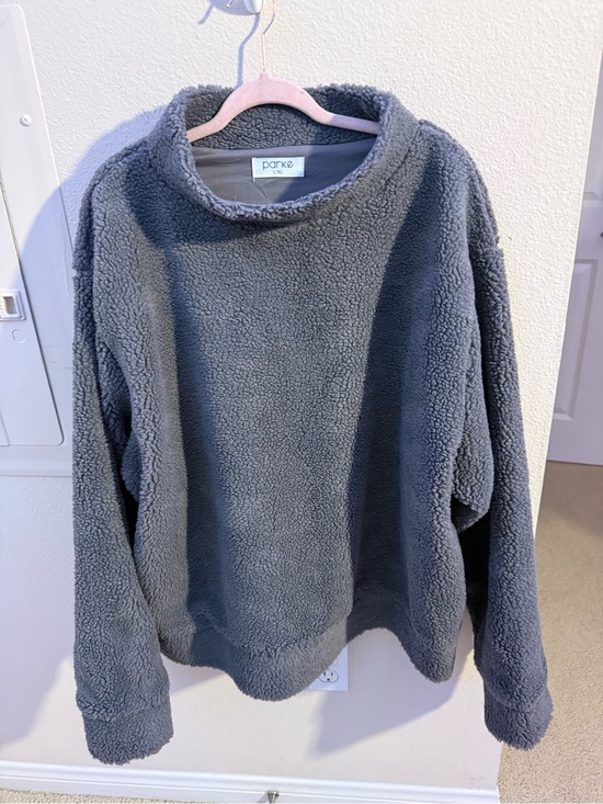 Parke Tops - Parke Gray Sherpa Fleece Mock Neck Pullover Sweatshirt L/XL Oversized